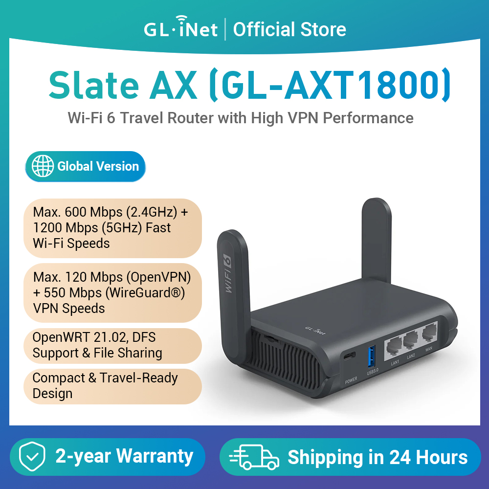 Wifi 6E Router Tri Band 6Ghz - GL.iNet GL-AXT1800 (Slate AX) 6-гигабитный дорожный